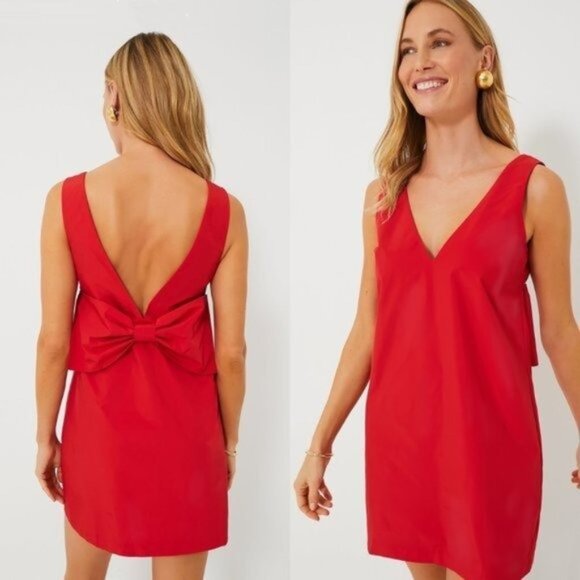 Hyacinth House NEW Red Bow Bella Formal Preppy V Neck Mini Dress Size XXS